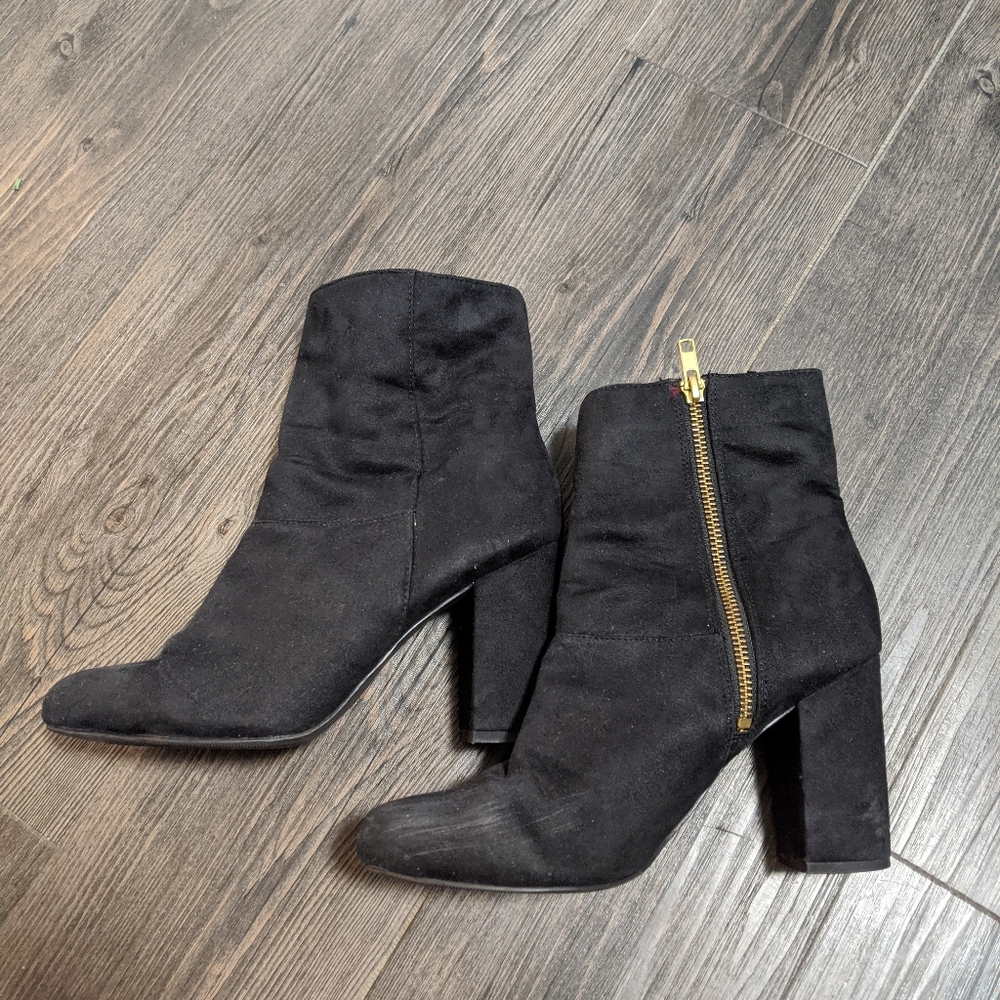 Faux Suede Heeled Boots in Black